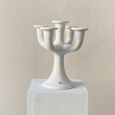 Biały, pięcioramienny,  ceramiczny świecznik Guldkroken Hjo