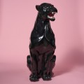 Bardzo duża czarna pantera vintage dziki kot ceramiczny