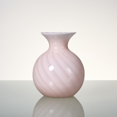 Nieduży, różowy, włoski wazon, szkło Murano, Swirl 