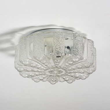 Okrągły, vintage plafon, lata 70. szkło prasowane