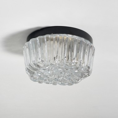 Nieduży plafon ze szkła prasowanego, vintage, lata 70.