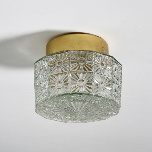 Plafon szklany vintage NRD, PRL, szkło prasowane