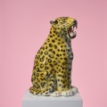 Duzy recznie malowany gepard leopard ceramiczny vintage