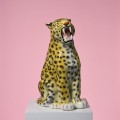 Duzy recznie malowany gepard leopard ceramiczny vintage