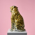 Duzy recznie malowany gepard leopard ceramiczny vintage