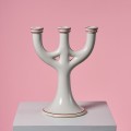 Trójramienny szwedzki biały ceramiczny świecznik vintage